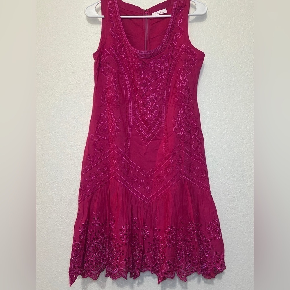 Parker Pink Embroidered Ruffle Eyelet Dress sz 6 NWOT